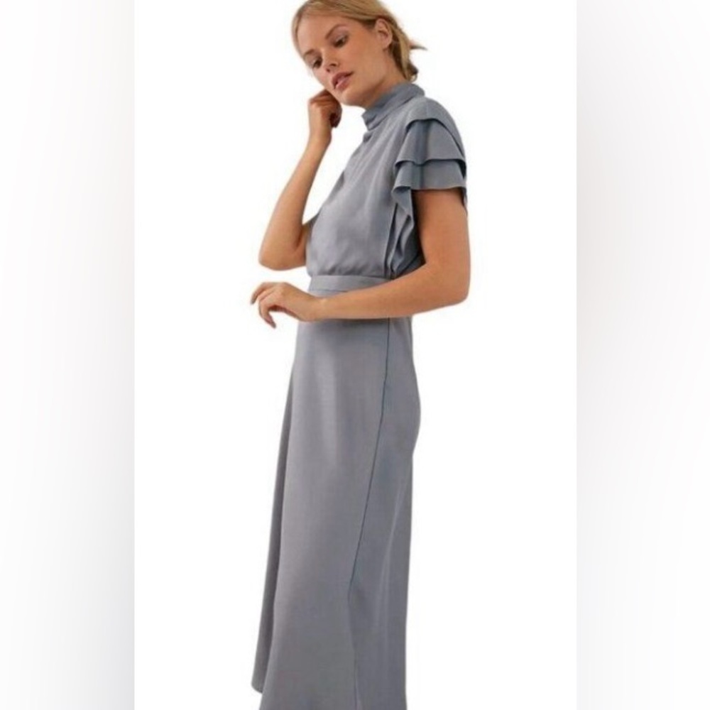 Anthropologie Madeleine Midi/Tea Dress. High cowl neckline, layered sleeves.